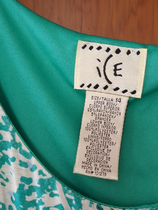 Ice Dresses & Skirts - Green Printed Puffed Sleeve Dress with Logo Tag